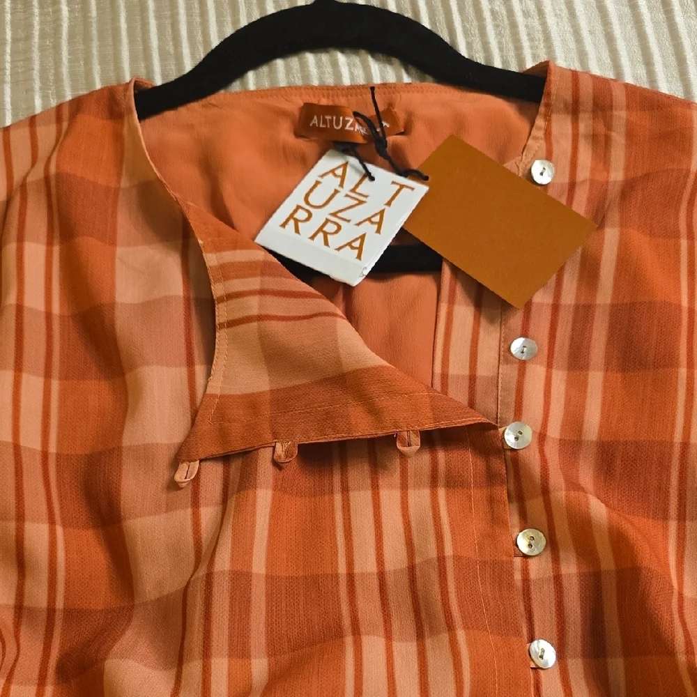 Altuzarra Picotee Orange Checkered Midi Dress In Cayenne Canyon Clay Size 42 - Picture 15 of 16